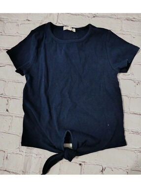 Navy Blue Copper Key Girls Top with Tie in front size Small